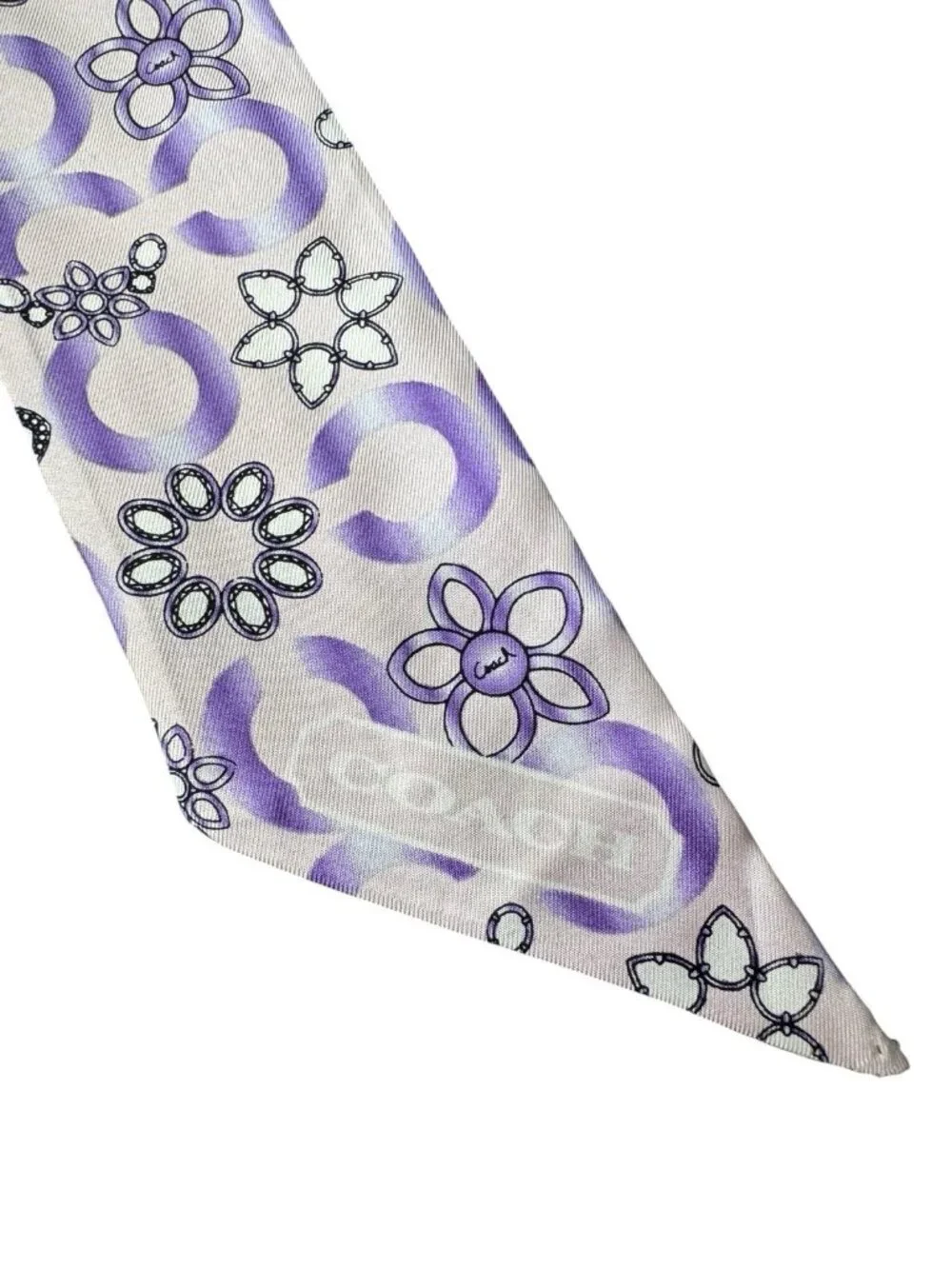 Coach 100% Silk Y2K Skinny Bag Hair Scarf Signature Logo Purple Pink Floral